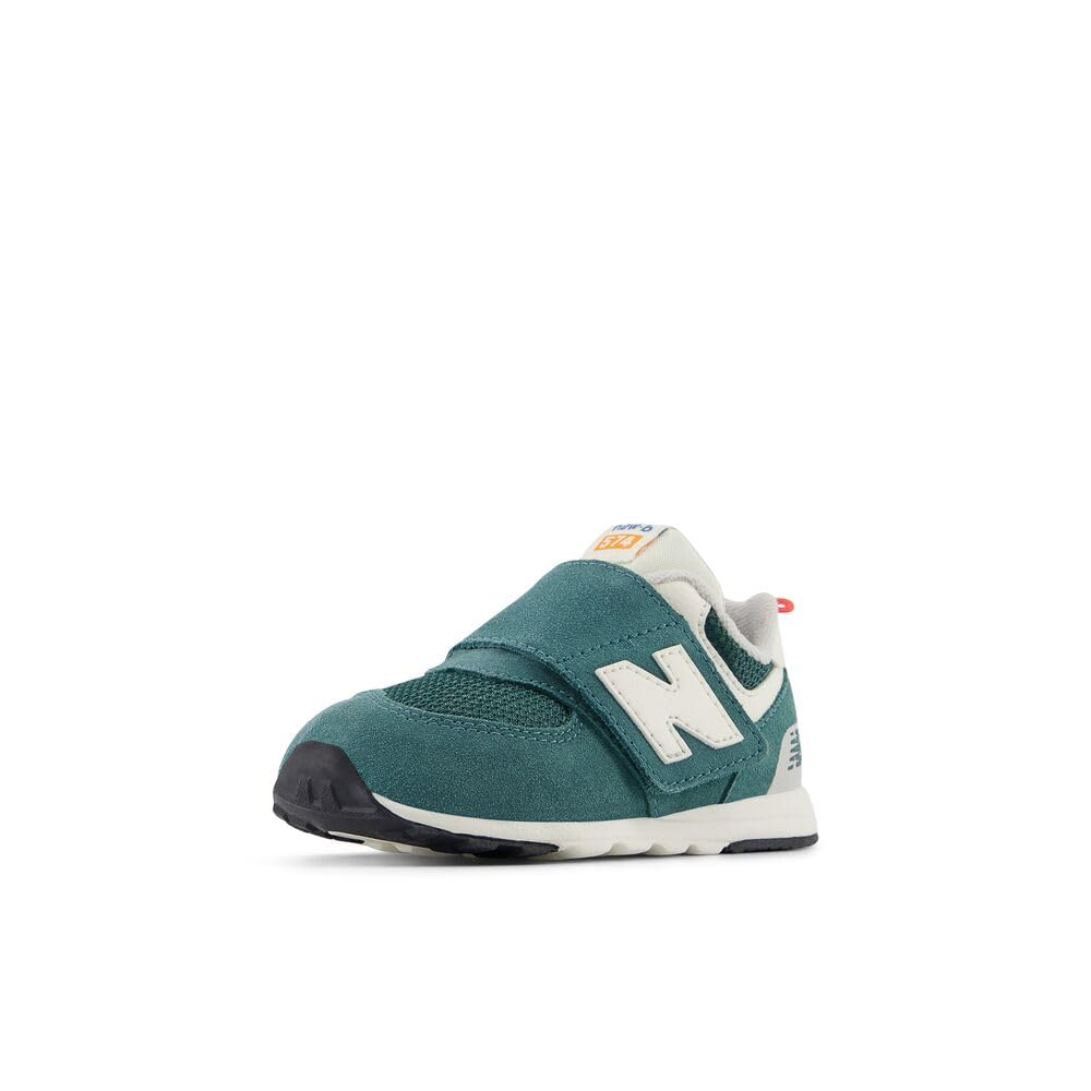 New Balance Baby 574 V1 B Hook and Loop Sneaker, New Spruce/Blast Red, 4 Wide US Unisex Infant