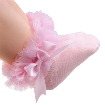 Achiyi Baby Girls Ruffle Socks Infant Toddler Bowknot Lace Tutu Socks 4 Packs White/Black/Gray/Pink/Multicolor 1T-3T (S)