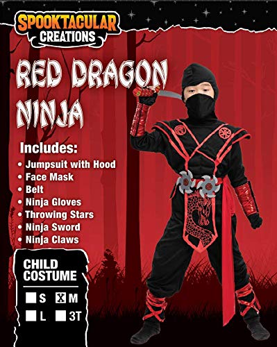Spooktacular Creations Halloween Ninja Costume Kids, Black Red Ninja Dragon Costume Set, Boys Halloween Outfit For Dressup And R