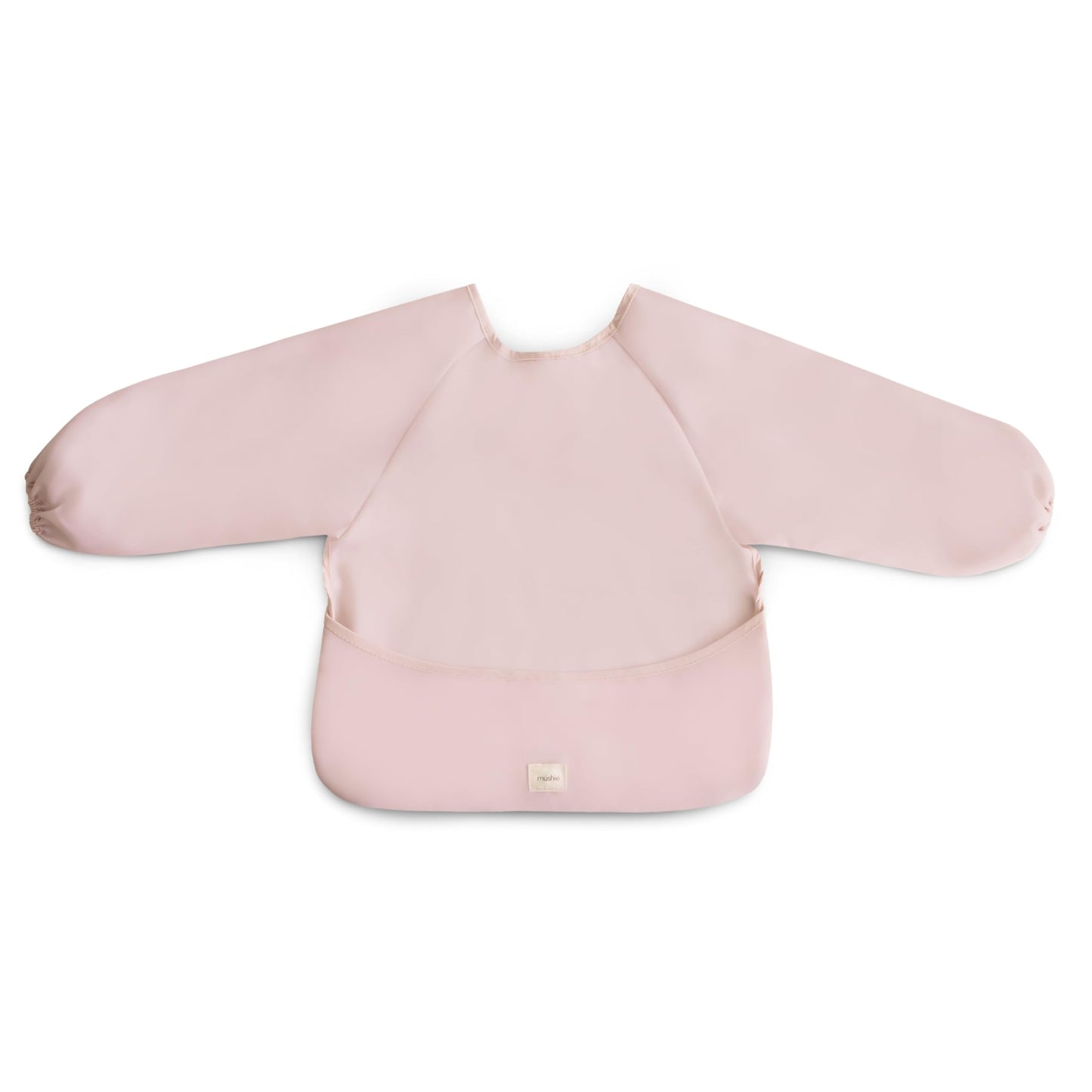 mushie Long Sleeve Baby Bib | Mess Free & Waterproof Fabric for Toddlers | Adjustable Fit for Ages 6-24 Months (Blush)