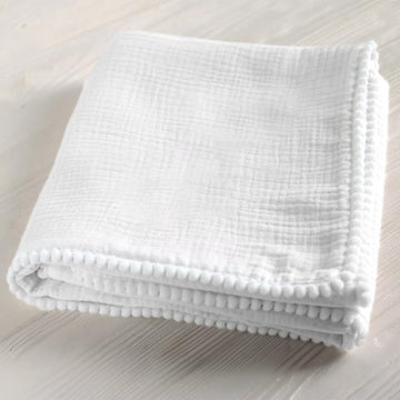 Bird Wing | Baby Swaddle Blanket Muslin Cotton Fabric with PomPom Lace All Around, Newborn Baby Wrap, Cute Pom Pom Blanket for 
