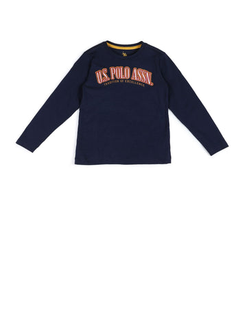 U.S. Polo Assn. Kids Regular Fit Cotton Logo Long Sleeves Crew Neck TShirts (Uktshon0420_Blue_12M)