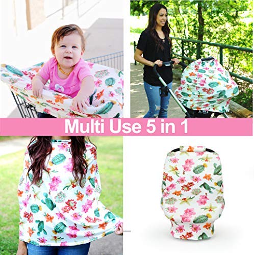 Carseat Canopy - Includes 2 Car Seat Strap Covers - Cactus Breastfeeding Cover, Shopping Cart Cover, Baby Car Seat Cover, Baby C