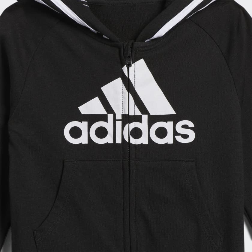 Adidas Unisex Baby Infant Girls' And Boys' Long Sleeve Hooded Coverall Overalls, Black, 12 Months Us