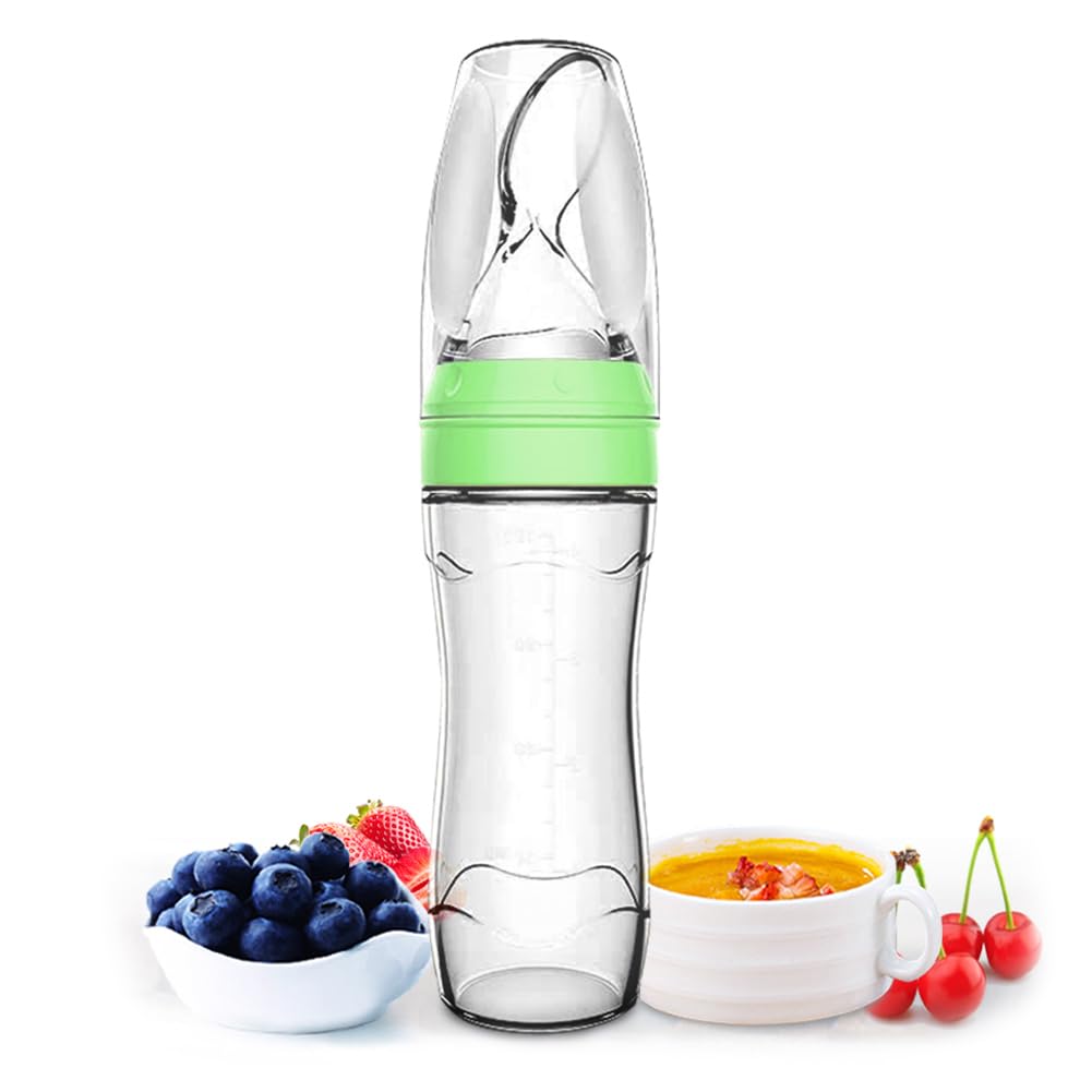 Matyz Silicone Baby Food Dispensing Spoon (Green, 4Oz / 120Ml) Squeeze Feeder With Spoon - Spoon Bottle For Baby - Baby Spoon Fe