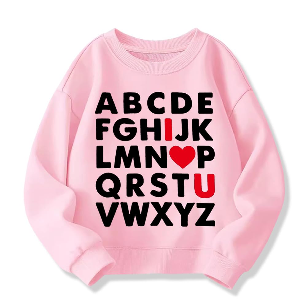 Xfsjgna Valentines Day Sweatshirts Kids 7T Boys Girls Valentine'S Abc I Love U Heart Graphic Shirt Toddler Long Sleeve Tops Pink