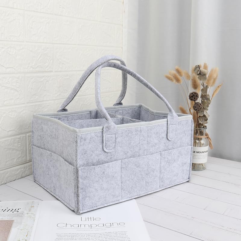 Mahonestfelt Baby Diaper Caddy - Nursery Storage Bin And Car Organizer For Diapers And Baby Wipes (Gray)