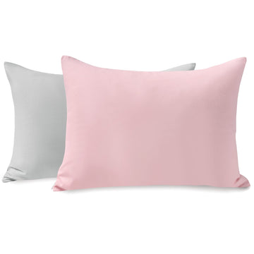 Tillyou Toddler Pillowcase 2 Pack With Zipper,Silky Soft Microfiber 13' X 18' Kids Travel Pillow Cases, Gray & Pink