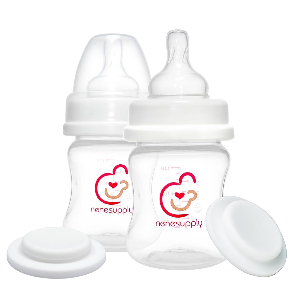 Nenesupply Feeding and Storage Bottles Collection for Spectra S1 S2 Motif Luna Breast Pumps 2 pc 4.7oz 140ml with Sealing Disc A