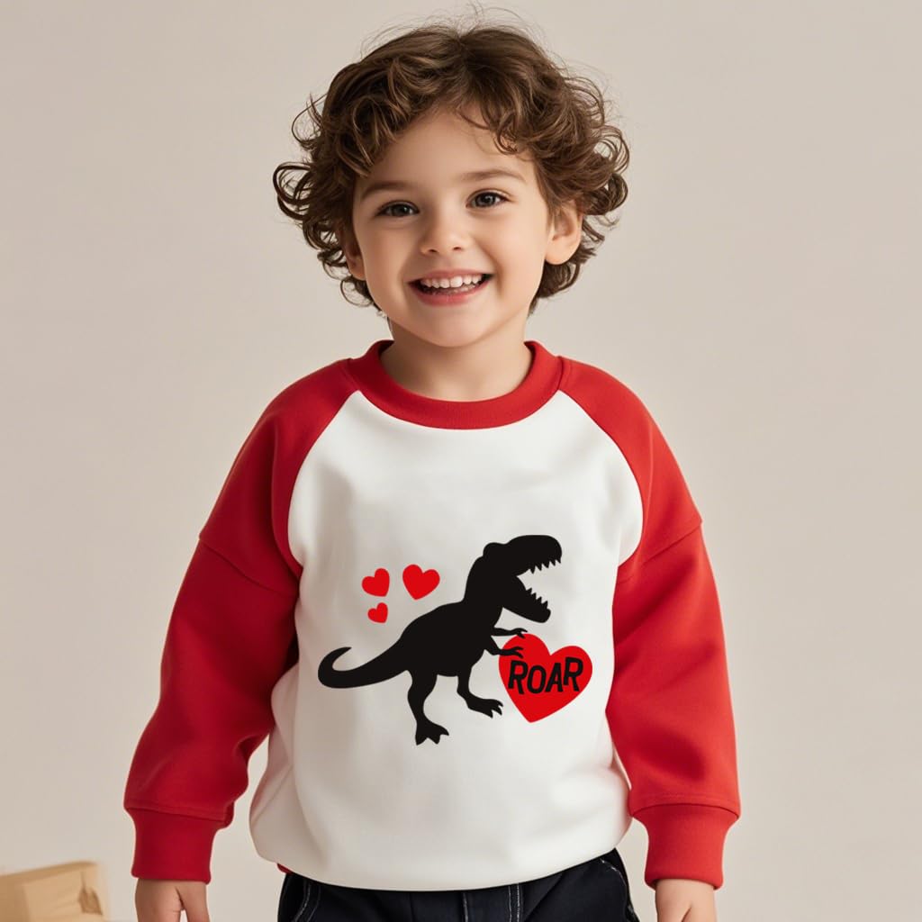 Xfsjgna Valentines Sweatshirts 4T Boys Girls Valentine'S Day Dinosaur Heart Graphic Shirt Toddler Kids Long Sleeve Tops Red