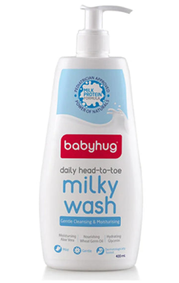 Babyhug Milk Protein Formula Daily Head To Toe Milky Wash No Tear Formula For Newborn Baby 2 In 1 Shampoo & Body Wash- 400 Ml