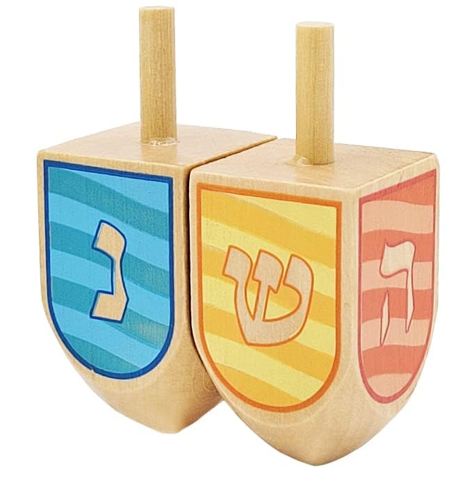 The Dreidel Company Let'S Play The Hanukkah Game 2 Multi Colored Extra Large Hand Painted Wood Dreidels (Style 3, Pack Of 4)