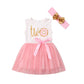 Newborn Baby Girls Pink Striped Tutu Dress First Birthday Skirt Outfits Casual Donut Print Girls Clothes Headband 2Pcs Set (Two