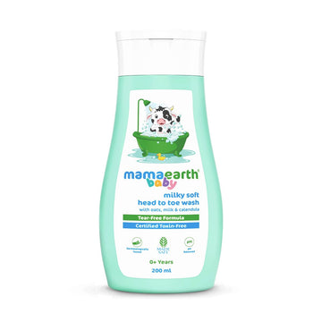 Mamaearth Milky Soft Head To Toe Wash With Oats, Milk, And Calendula For Babies- 200 Ml |2-In-1 Tear-Free Body Wash & Shampoo | 