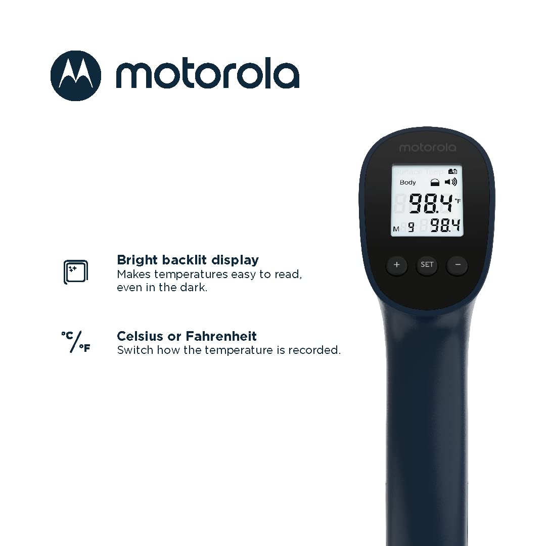 Motorola Te-94 Infrared Touchless Forehead Thermometer For Adults And Kids - Backlit Display, Memory Function, High Temp Alert -