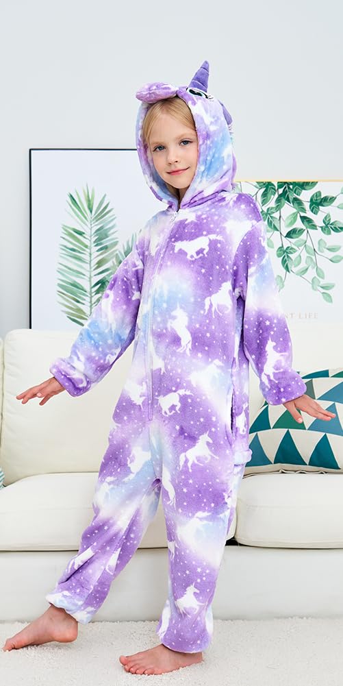 Newplush Unisex Children Unicorn Pyjamas Halloween Kids Onesie Costume (2 Yeras Older, Purple Night)