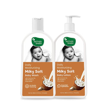 Mother Sparsh Milky Baby Lotion (200Ml) & Milky Baby Wash (200Ml) For Daily Moisturizing | With Milk Protein & Coconut Oil