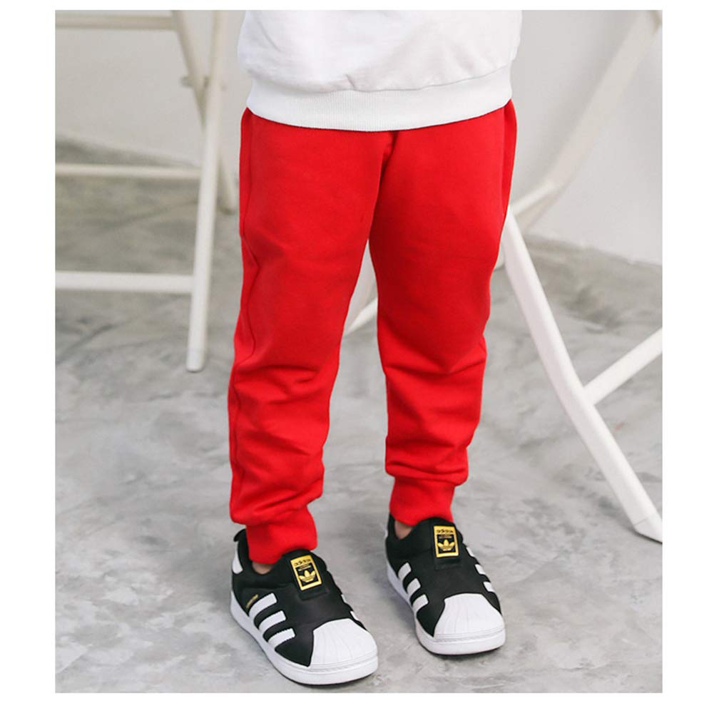 Haxico Unisex Kids Solid Cotton Drawstring Waist Winter Pants Toddler Baby Bottoms Active Sweatpants Red, 100(3T)