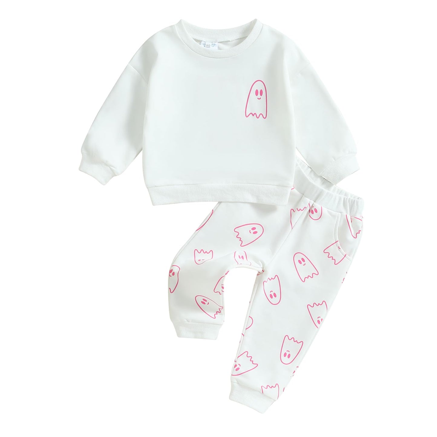 Toddler Baby Girl Boy Halloween Clothes Pumpkin Shirt Ghost Sweatshirt Pants Fall Outfit Baby Halloween Costumes (White Ghost, 1