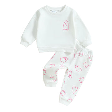 Toddler Baby Girl Boy Halloween Clothes Pumpkin Shirt Ghost Sweatshirt Pants Fall Outfit Baby Halloween Costumes (White Ghost, 1
