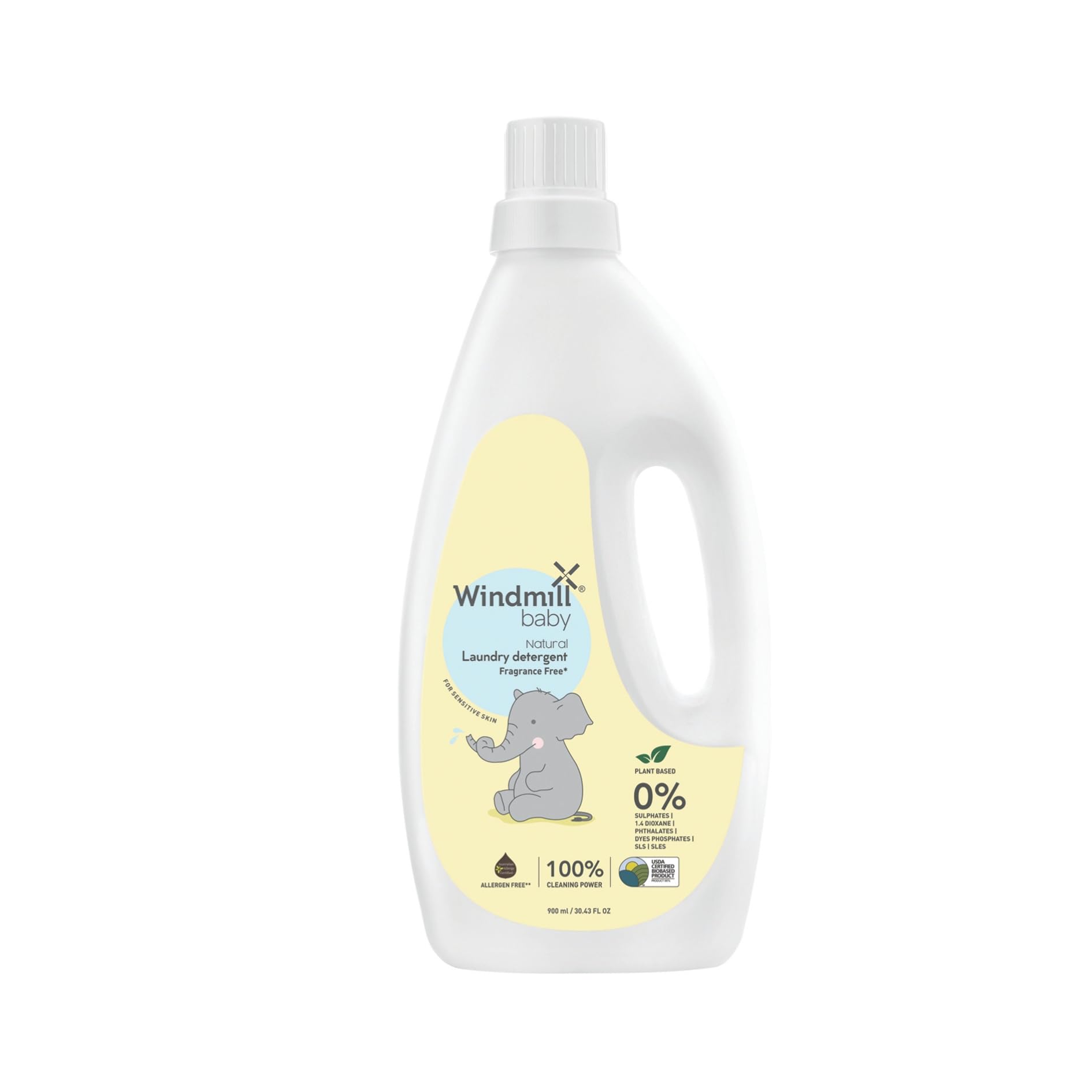 Windmill Baby Natural Fragrance Free Laundry Detergent Liquid, Usda Certified, Allergen Free, Plant Based With BioEnzymes  900