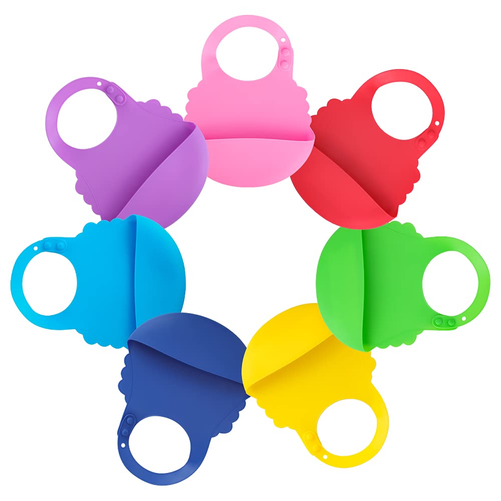 Aricsen 7 Pack Silicone Baby Bibs For Babies & Toddlers (6-72 Months), Plastic Adjustable Fit Waterproof Feeding, Easy Wipe Clea