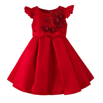 Hopscotch Girls Red Short Sleeves Floral Applique Party Dress For Ages (1824 Months)