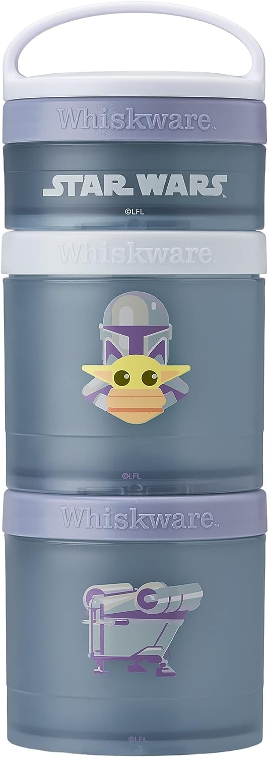 Whiskware Star Wars Stackable Snack Containers For Kids And Toddlers, 3 Stackable Snack Cups For School Or Travel, Mando, Grogu,