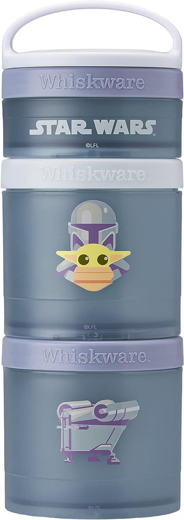 Whiskware Star Wars Stackable Snack Containers For Kids And Toddlers, 3 Stackable Snack Cups For School Or Travel, Mando, Grogu,