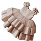 Ashikta Enterprise Girls Sleeveless | Fancy Layered Dress | Soft Net Frill Tutu Dress With Shoulder Bow Peach