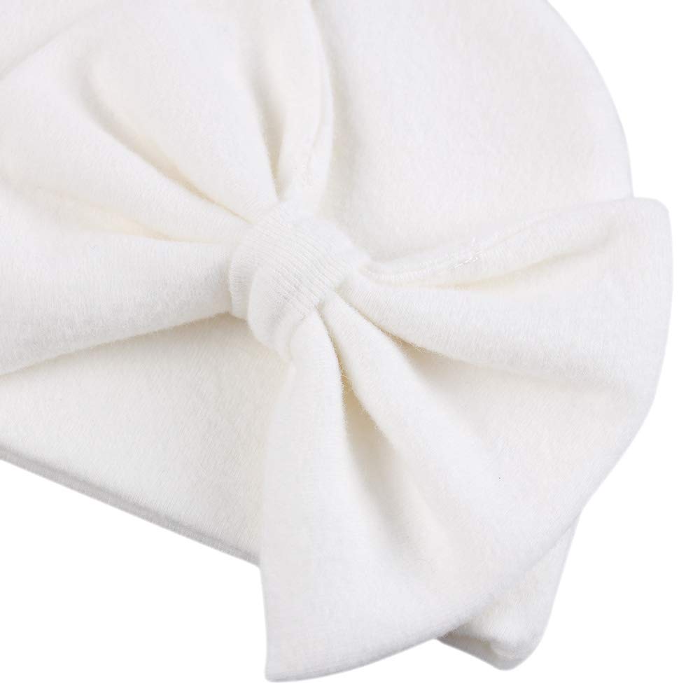 Newborn Baby Girl Hat Cotton Baby Bow Beanie Preemie Hats Spring Infant Hats For Girls 0-12 Months (White+Pink, 6-12 Months)