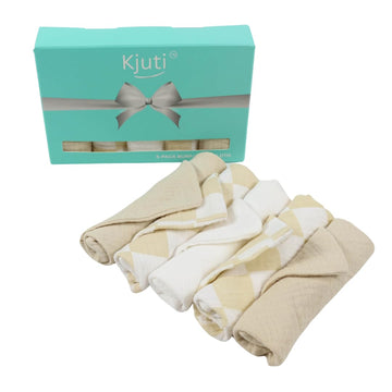 Kjuti Baby Muslin 100% Cotton Burp Washcloth - 4 Layer Hypoallergenic Saliva Soothe Face Washcloths - Burp Cloths 10X10 Inch -Ne