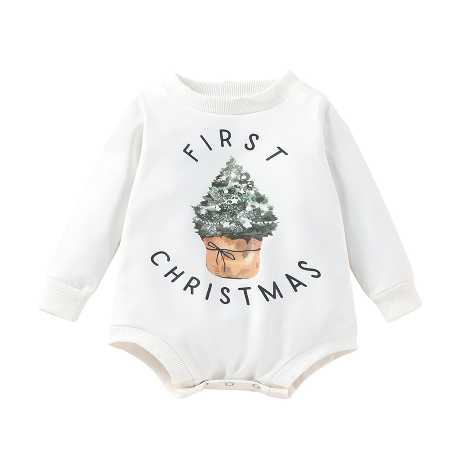 Fybitbo My First Christmas Baby Girl Boy Outfit Sweatshirt Romper Sweater Onesie Long Sleeve Bodysuit Fall Clothes (First Christ