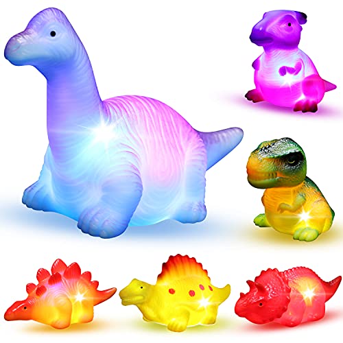6 Packs Light-Up Floating Dinosaur Bath Toys Set, for Baby Toddler Nephew in Birthday Christmas Easter , Great Water Bathtub Sho