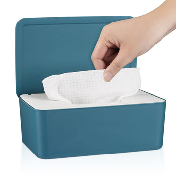 Whiidoom Diaper Wipes Dispenser Wipes Holder, Wipes Tissue Case Keeps Wipes Fresh Tissue Wipes Container With Lid (Blue)