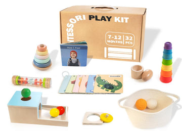 WOODMAM Montessori Toys for Babies 6-12 Months, 9 in 1 Educational Wooden Toys Set, Includes Object Permanent Box, Stacking Cups