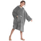 Hiturbo Kids Towel Changing Robe: Soft Plush Wearable Blanket - Warm Coral Fleece Hoodie - Swim Surf Poncho For 5-12 Years (Gray
