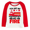 Toddler Boy Girl Valentine'S Day Shirt Fire Truck You Set My Heart On Fire Cotton Long Sleeve Tee Kid Boy Top 8 Years