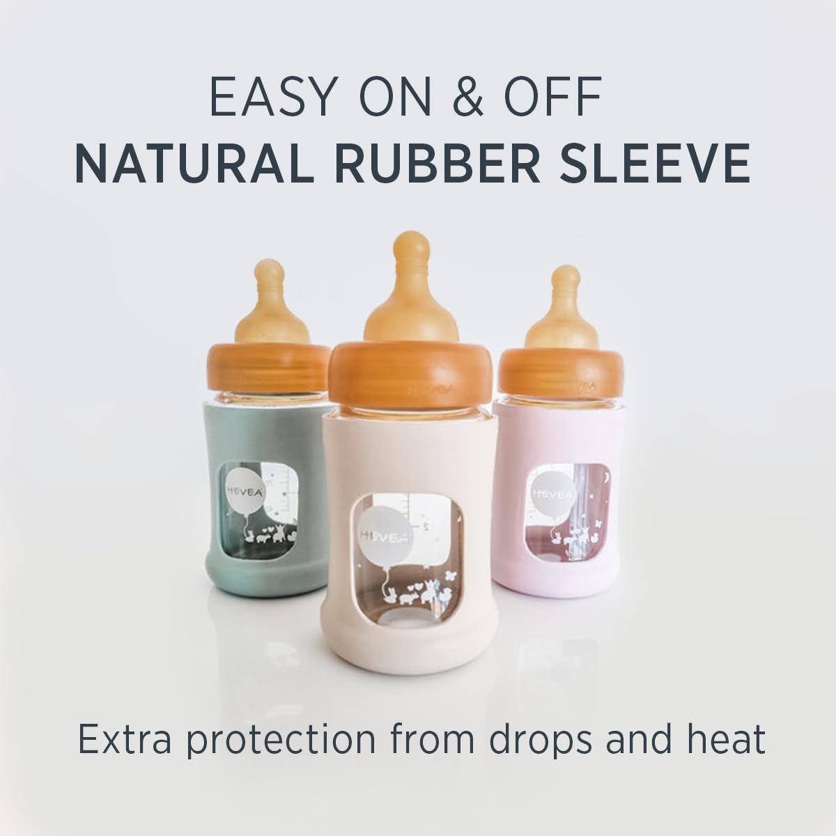 Hevea Plastic-Free Wide Neck Glass Baby Bottle With Sand Sleeve - Medium Flow Anti Colic Baby Bottles 3-24 Months - Bpa-Free, Si