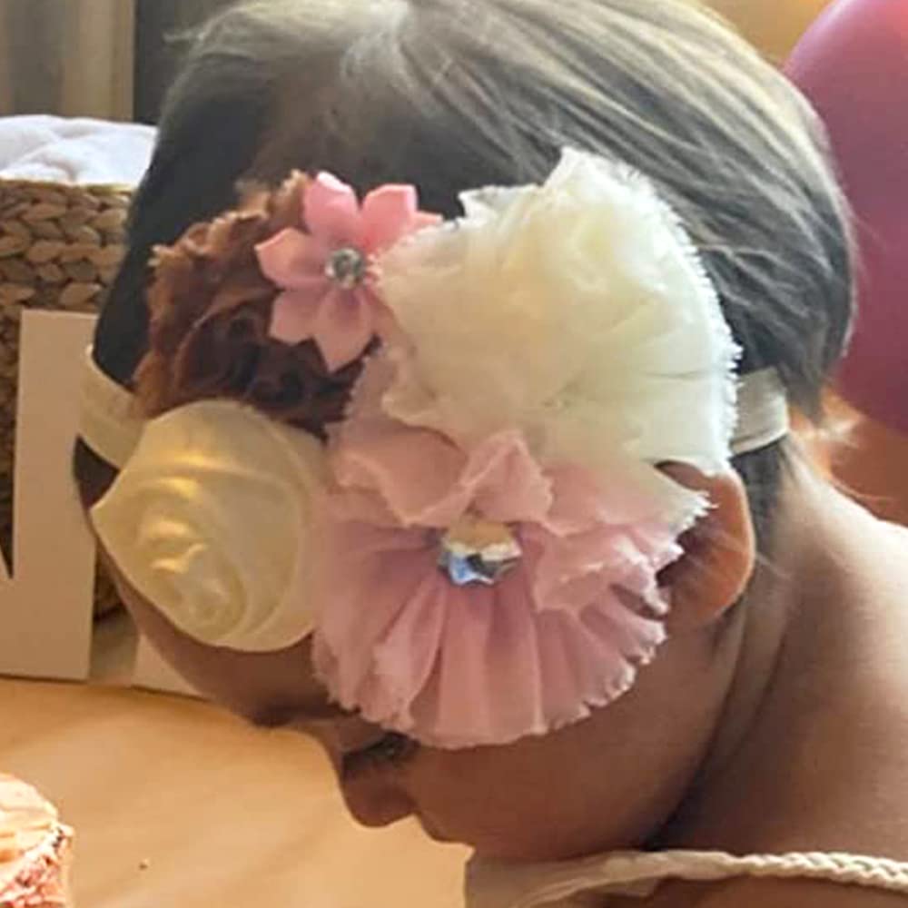Kercisbeauty Baby Girls Lace Shabby Headband For Babies Toddler Pink Flower Head Wear With Rhinestones For Toddler Photography H