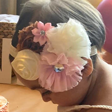 Kercisbeauty Baby Girls Lace Shabby Headband For Babies Toddler Pink Flower Head Wear With Rhinestones For Toddler Photography H