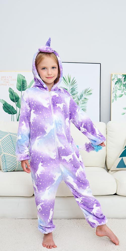 Newplush Unisex Children Unicorn Pyjamas Halloween Kids Onesie Costume (2 Yeras Older, Purple Night)