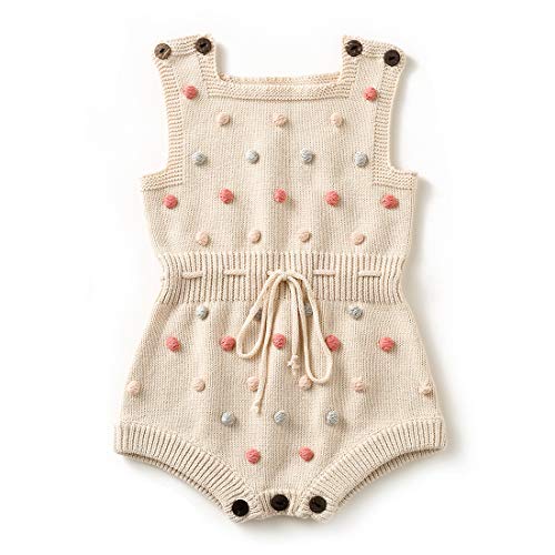 Simplee Kids Baby Girl Kint Rompers Fall Sleeveless Pompams Baby Girl Rompers 6-12 Months Little Girl Overall Jumpsuit Outfit (A