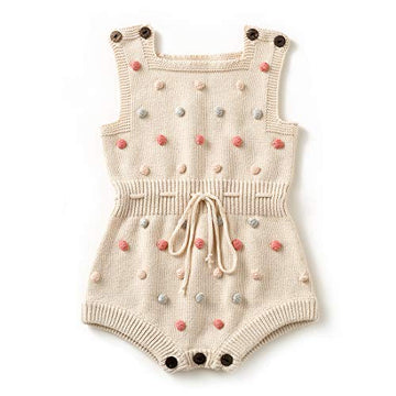 Simplee Kids Baby Girl Kint Rompers Fall Sleeveless Pompams Baby Girl Rompers 6-12 Months Little Girl Overall Jumpsuit Outfit (A