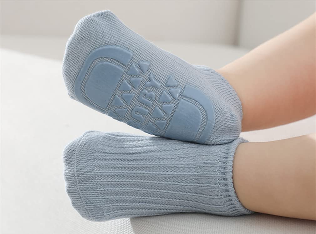 Behele Toddler Baby Non Slip Socks 8 Pairs Infant Newborn Antiskid Socks With Grips Solid Anti-Slip Unisex Ankle Socks For Girl