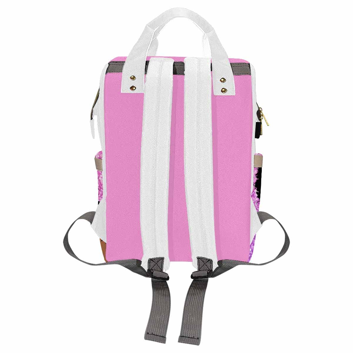 Artsadd Custom Name Diaper Bags Multi-Function Backpack, Pink Glitter Crown Travel Back Pack Customized Large Capacity Mommy Nap