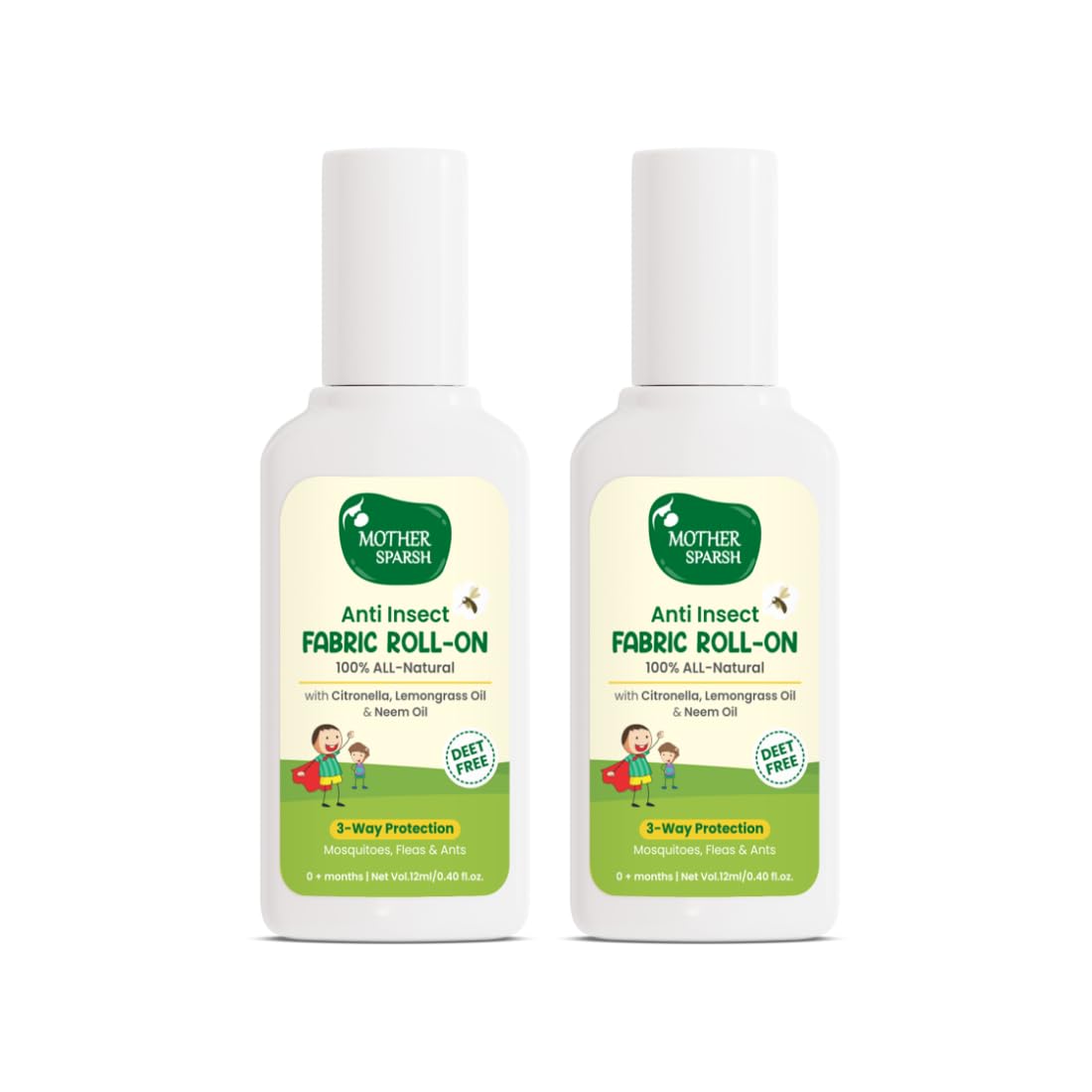 Mother Sparsh Natural Mosquito Repellent Fabric RollOn For Babies, 3Way Protection From Mosquitoes, Fleas And Ants (12Ml, Pack