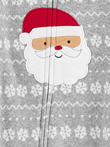 Simple Joys By Carter'S Kids' Holiday Loose-Fit Flame Resistant Fleece Footed Pajamas, Light Grey Santa/Mint Green Christmas Pri