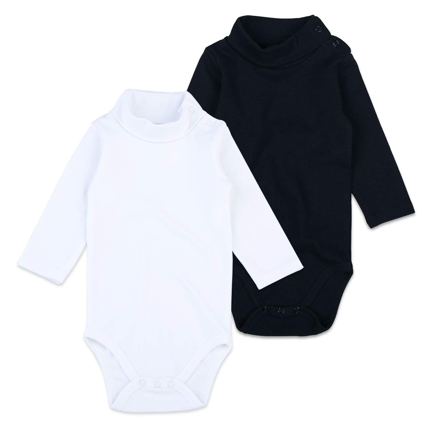 Defahn Baby Turtleneck Bodysuit Long Sleeve Boy Girl Solid Cotton Jumpsuit Outfit 0-3 Months, 2 Pack