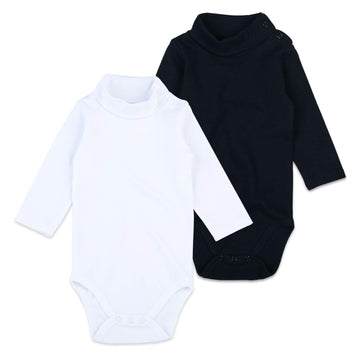 Defahn Baby Turtleneck Bodysuit Long Sleeve Boy Girl Solid Cotton Jumpsuit Outfit 0-3 Months, 2 Pack